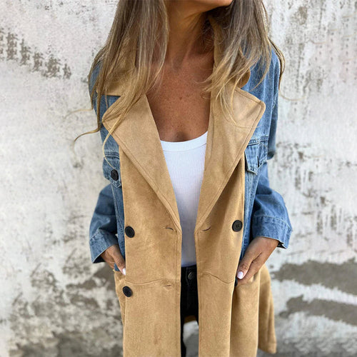 Mittellanger Trenchcoat mit Denim-Jeans-Nähten