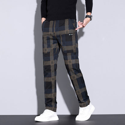 Pantalon Décontracté à Carreaux avec Poches pour Hommes