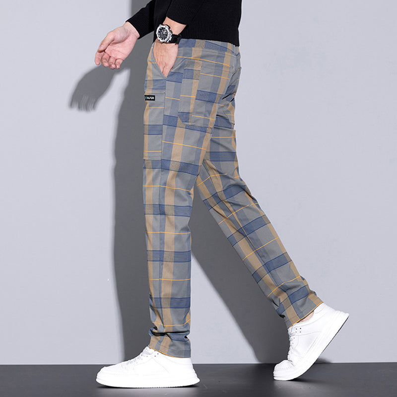 Pantalon Décontracté à Carreaux avec Poches pour Hommes