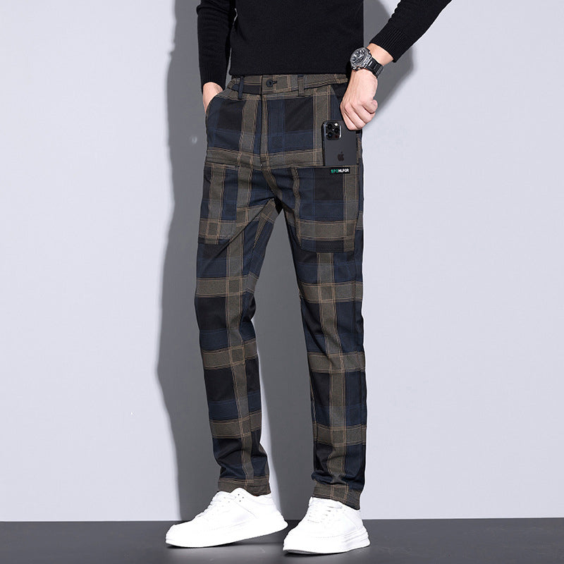 Pantalon Décontracté à Carreaux avec Poches pour Hommes