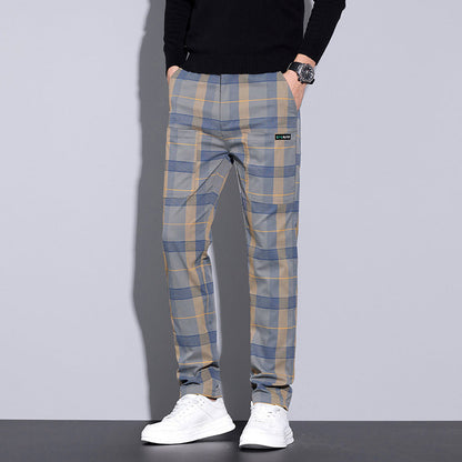 Pantalon Décontracté à Carreaux avec Poches pour Hommes