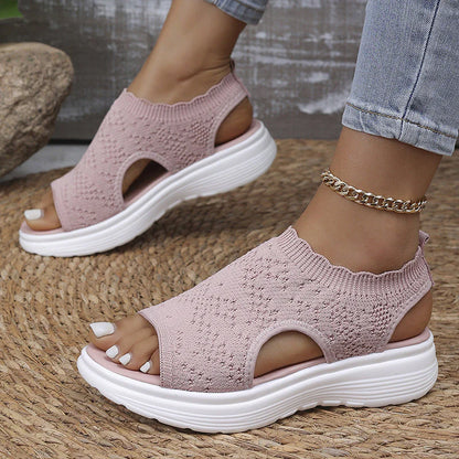 Bequeme Damen-Sandalen mit Keilabsatz aus atmungsaktivem Netzstoff