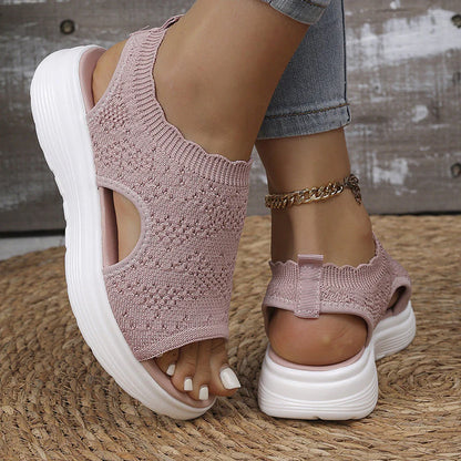 Bequeme Damen-Sandalen mit Keilabsatz aus atmungsaktivem Netzstoff