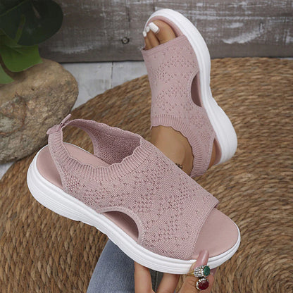 Bequeme Damen-Sandalen mit Keilabsatz aus atmungsaktivem Netzstoff