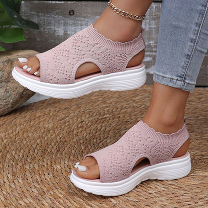 Bequeme Damen-Sandalen mit Keilabsatz aus atmungsaktivem Netzstoff