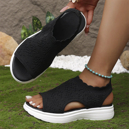 Bequeme Damen-Sandalen mit Keilabsatz aus atmungsaktivem Netzstoff