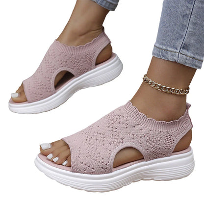 Bequeme Damen-Sandalen mit Keilabsatz aus atmungsaktivem Netzstoff