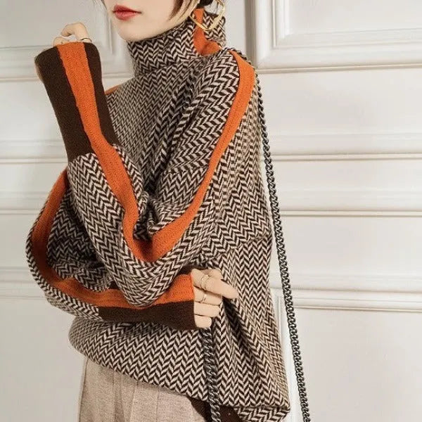 Pull à col montant rayé