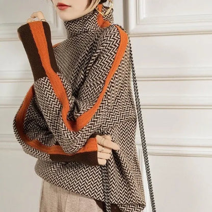 Pull à col montant rayé