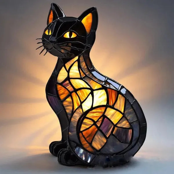 Lampe Chat en Verre Coloré