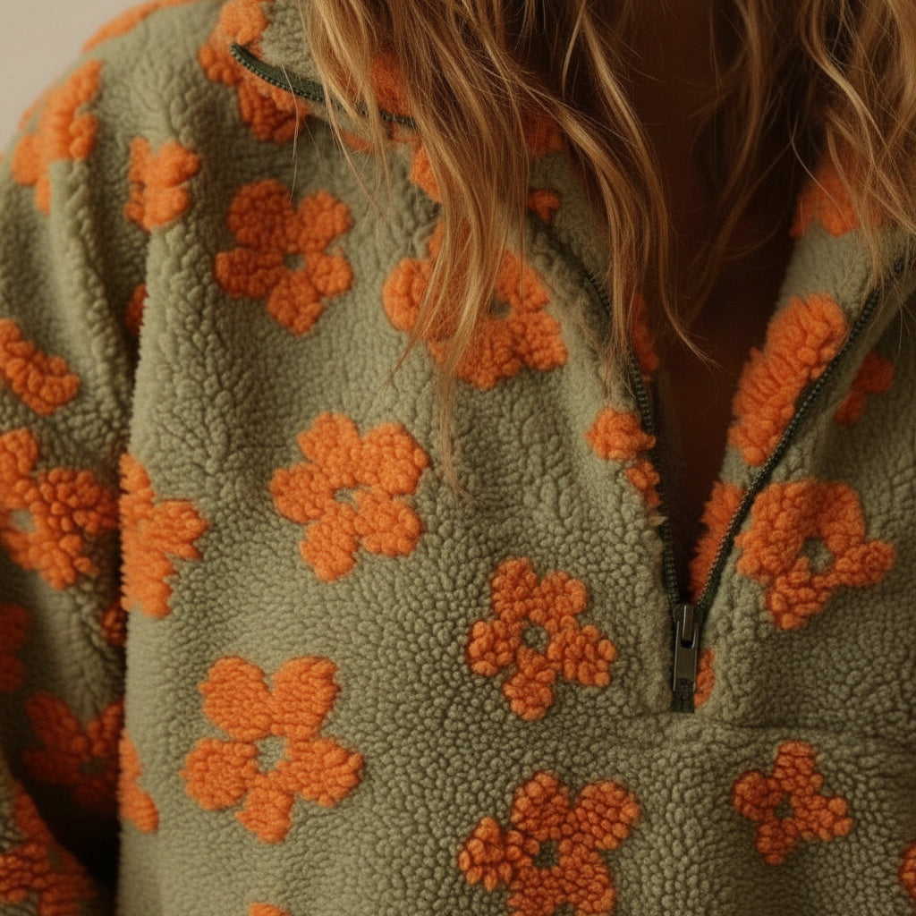 Sweat polaire femme à fleurs