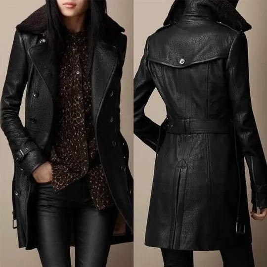 Manteau en cuir élégant femme