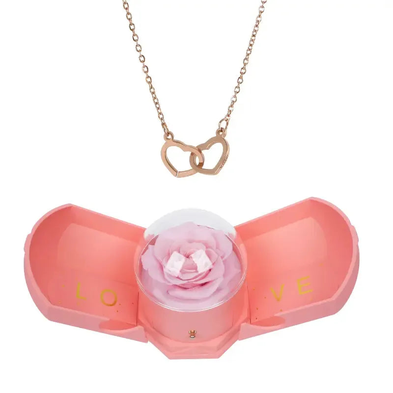 Coffret Rose Éternelle & Collier Gravé
