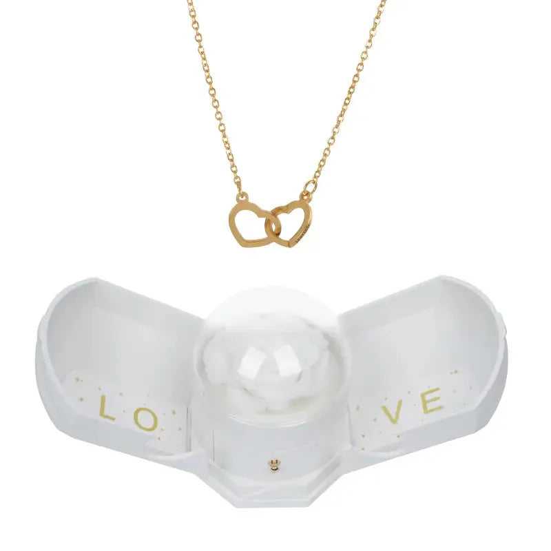 Coffret Rose Éternelle & Collier Gravé
