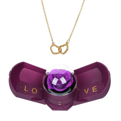 Coffret Rose Éternelle & Collier Gravé