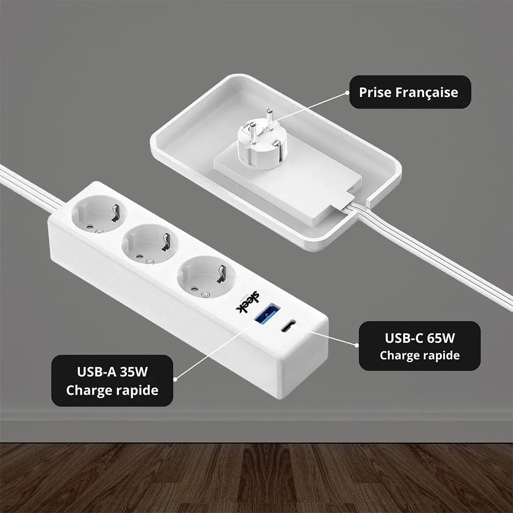 Multiprise Ultra-Fine avec Cache-Prise Intégré