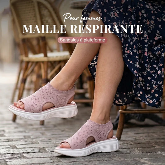 Bequeme Damen-Sandalen mit Keilabsatz aus atmungsaktivem Netzstoff