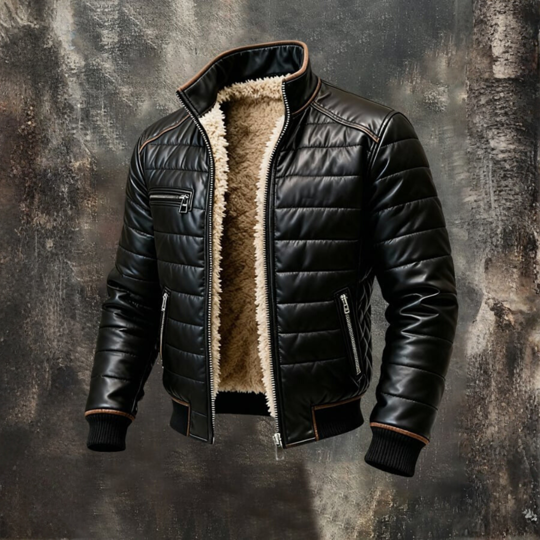 Schwarze Steppjacke mit Sherpa-Futter