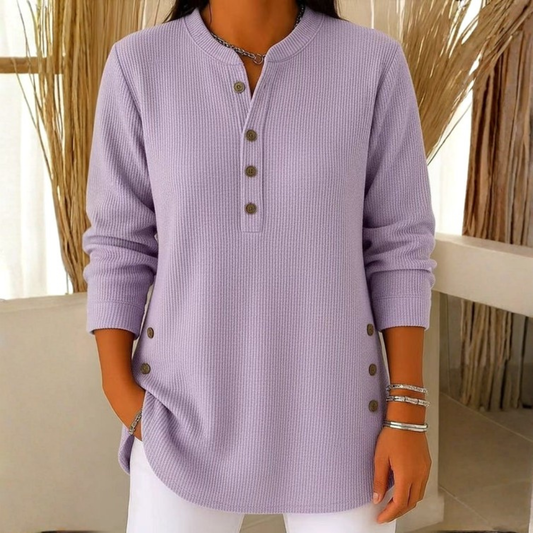 Langärmeliges Strick-Sweatshirt mit Knopfleiste für Damen