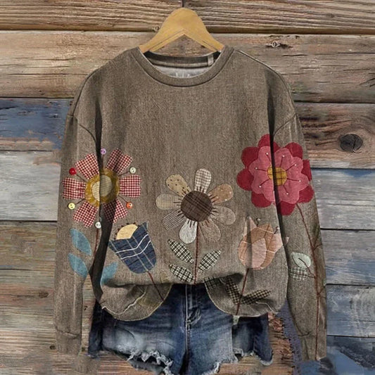 Vintage-Sweatshirt für Frauen - Buntes Blumenmuster