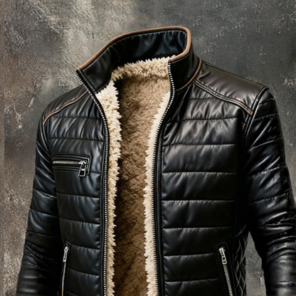 Schwarze Steppjacke mit Sherpa-Futter