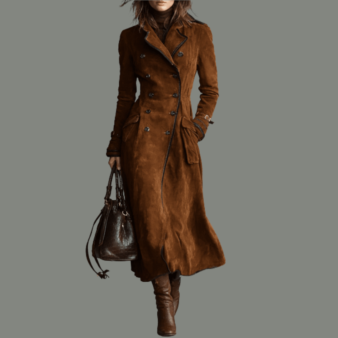 Langer Trenchcoat aus echtem Leder für Damen