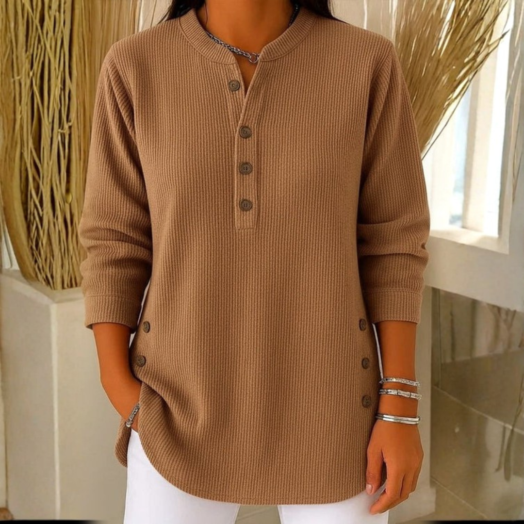 Langärmeliges Strick-Sweatshirt mit Knopfleiste für Damen