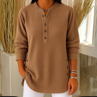 Langärmeliges Strick-Sweatshirt mit Knopfleiste für Damen