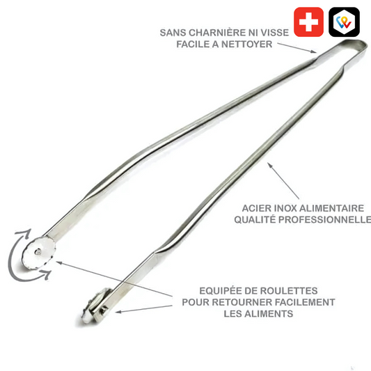Grillzange aus Edelstahl mit Rädern
