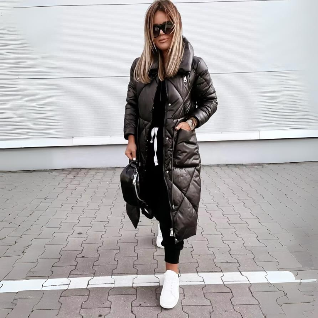 Elegante, lange Steppjacke für Damen