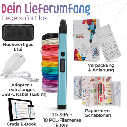 3D-Stift-Set mit 10 Filamenten in Blau