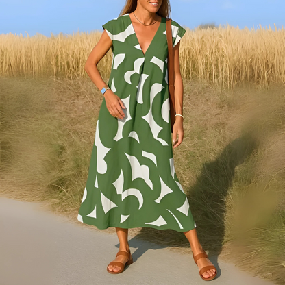 Fließendes Kleid für Frauen mit V-Ausschnitt