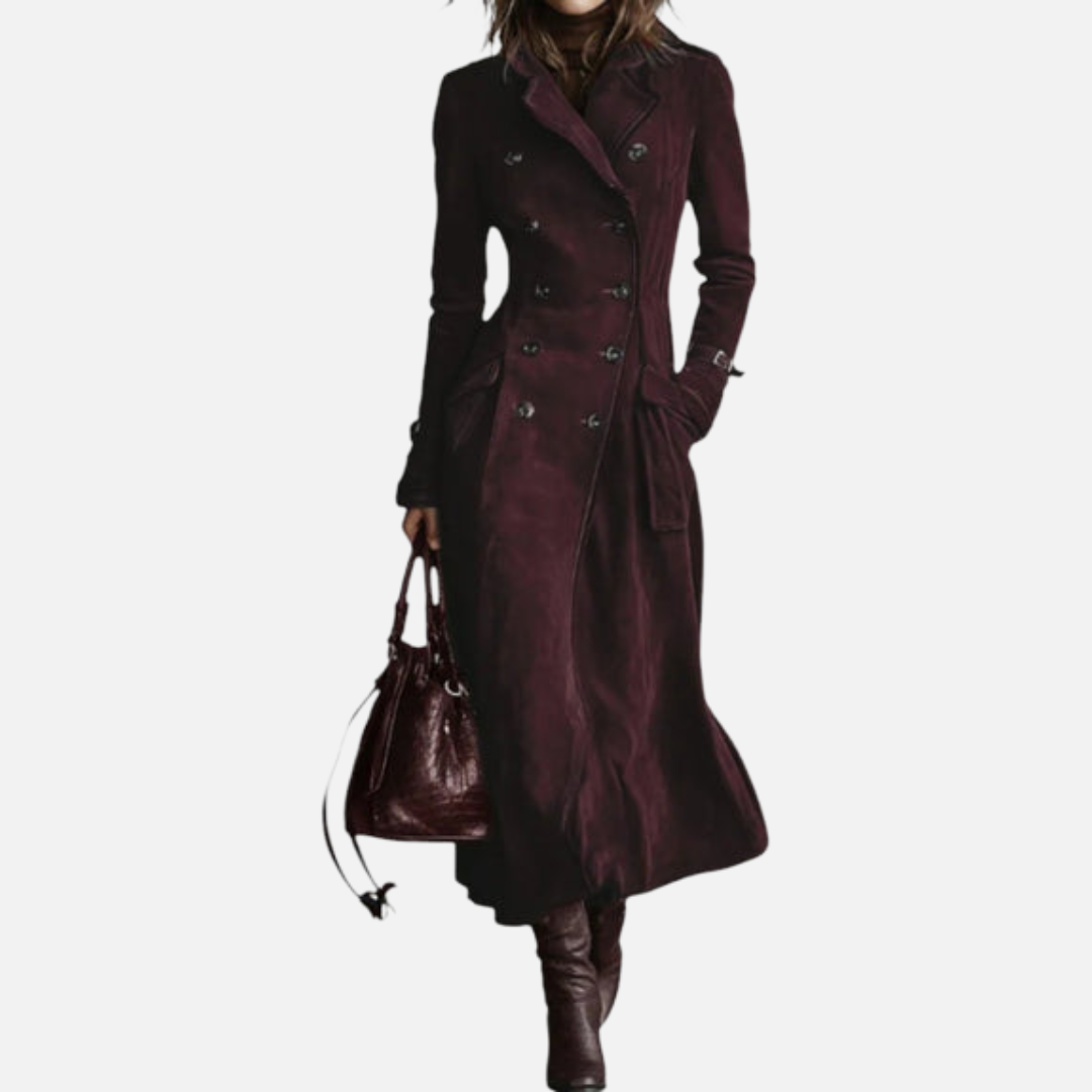 Langer Trenchcoat aus echtem Leder für Damen