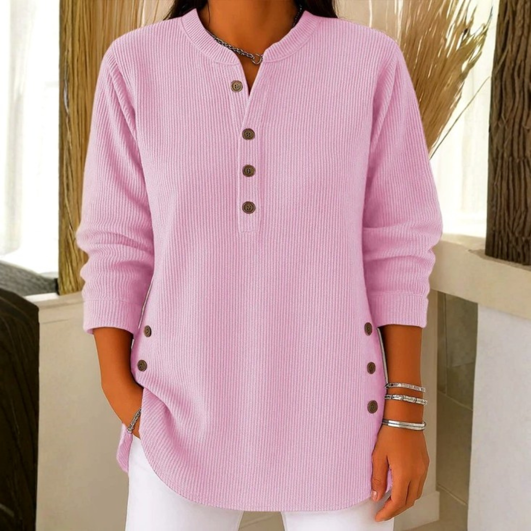 Langärmeliges Strick-Sweatshirt mit Knopfleiste für Damen