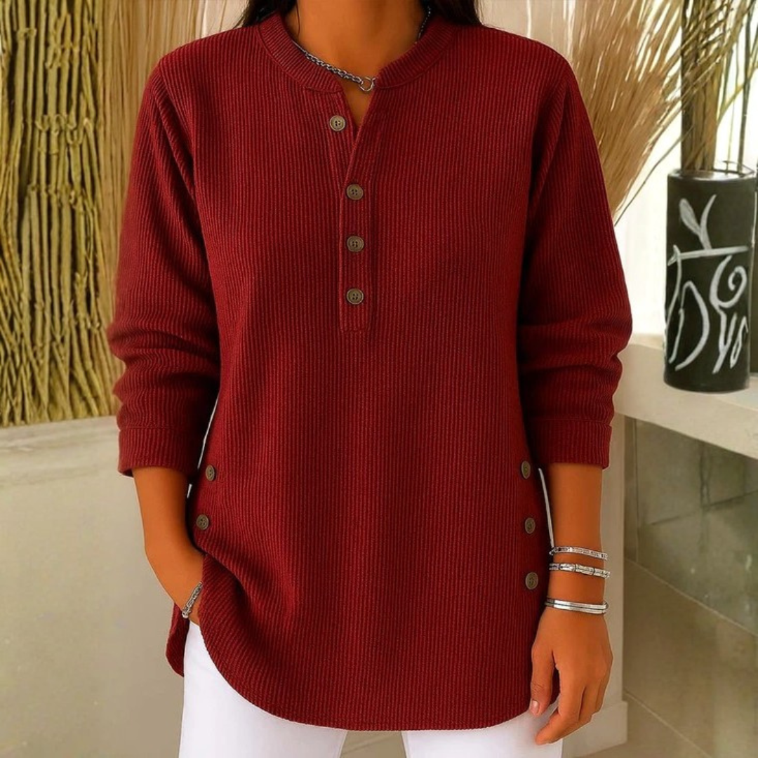 Langärmeliges Strick-Sweatshirt mit Knopfleiste für Damen