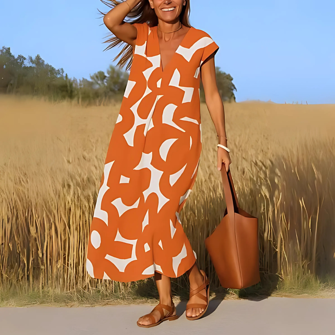 Fließendes Kleid für Frauen mit V-Ausschnitt