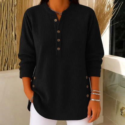 Langärmeliges Strick-Sweatshirt mit Knopfleiste für Damen