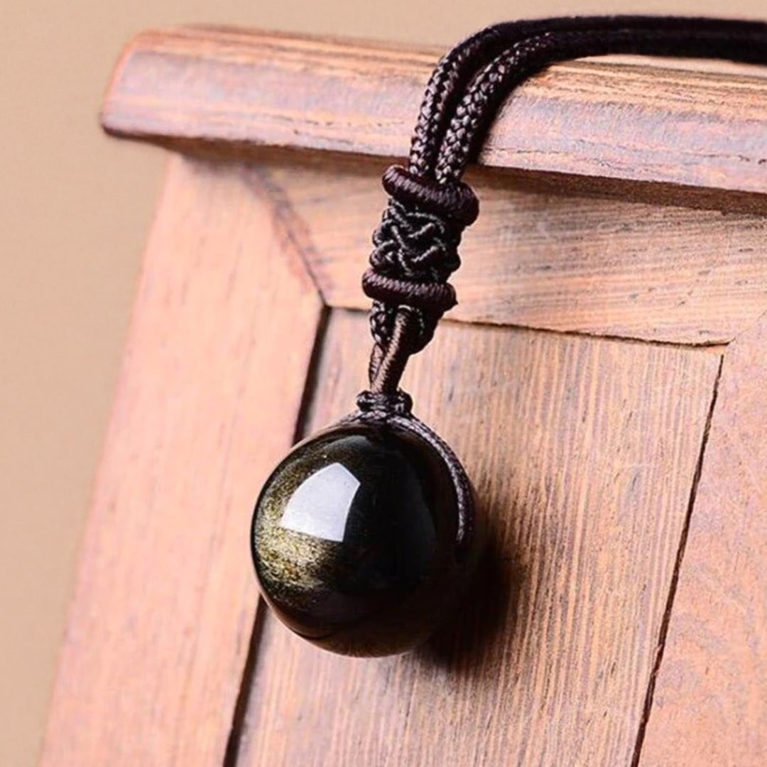 Anhänger "Sphäre" aus vergoldetem Obsidian