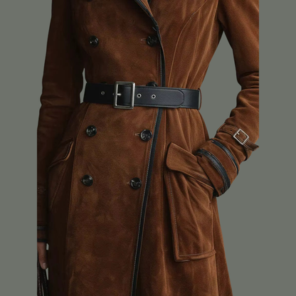 Langer Trenchcoat aus echtem Leder für Damen