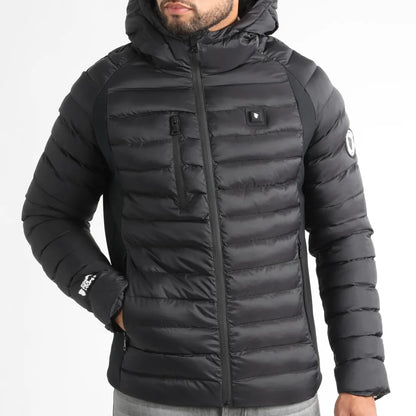 Männliche wärmende Daunenjacke mit Kapuze Schwarz