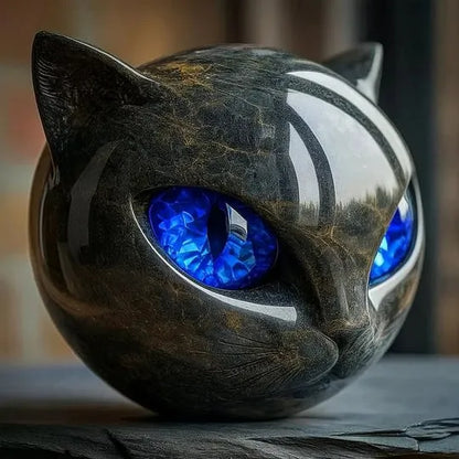 Mystische Schwarze Katzenkopf Skulptur