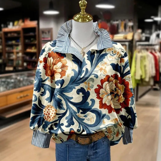 Vintage-Blumenbluse, Damen