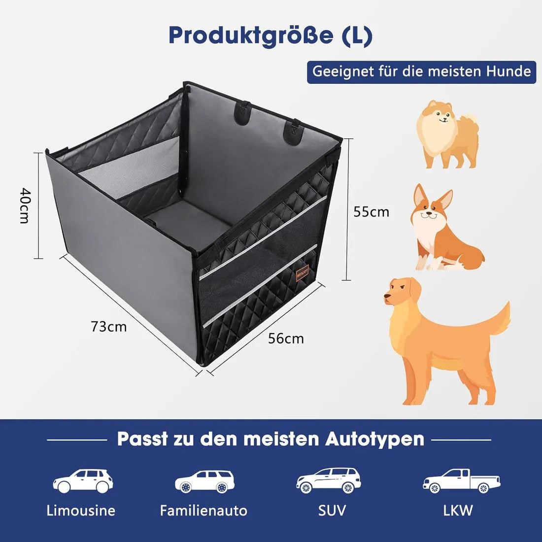 Autositz-Erweiterung mit Hartboden für Hunde