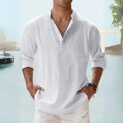 Camicia di lino traspirante con colletto spaccato