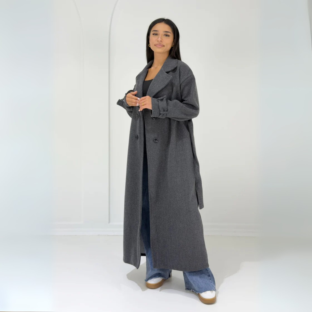 Langer Damenmantel con Knopfleiste