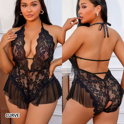 Body in pizzo con gonnellino integrato