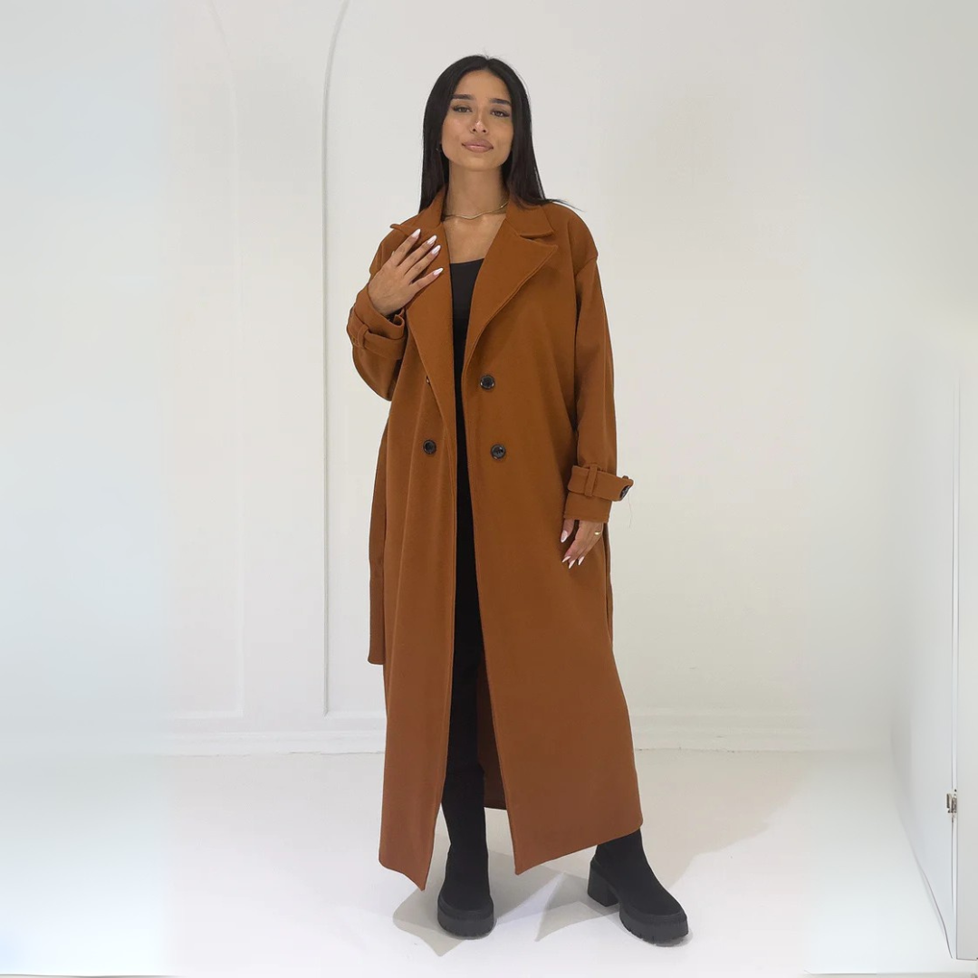 Langer Damenmantel con Knopfleiste