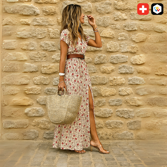 Maxi abito con spacco floreale