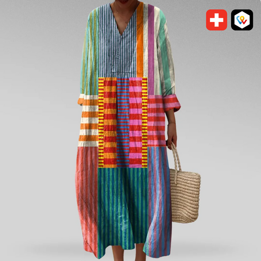 Maxi abito geometrico multicolore