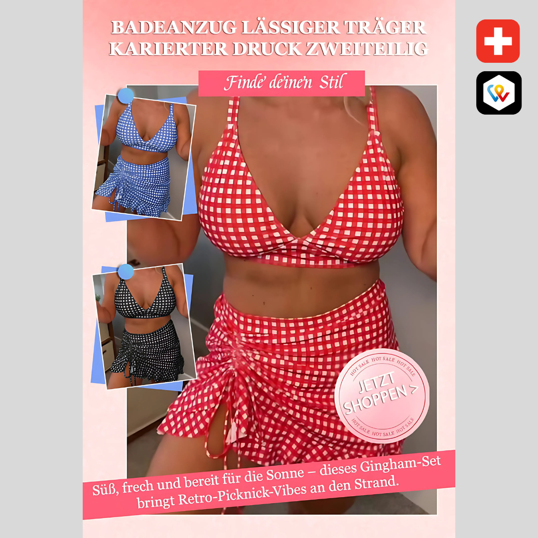 Zweiteiliger Badeanzug mit Kariertem Druck